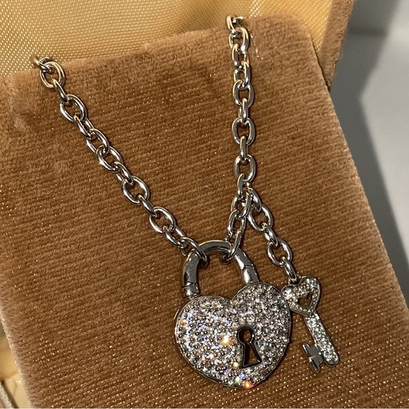 Solid Stamped 925 Sterling Silver Rolo Link Chain CZ Diamond Heart Padlock & Key - Picture 10 of 14